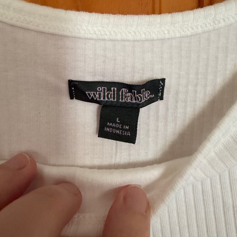 NWT Wild Fable White Ribbed Scoop Neck Long Sleeve Top size Large - Picture 4 of 8